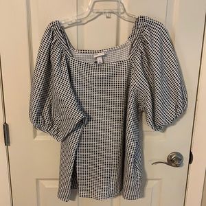 Ava & Viv Black and White Gingham Puff-Sleeve Top